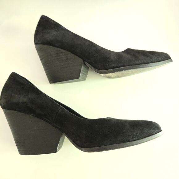 Eileen Fisher "Hawk" Black Suede Pump with Stacked Chunky Heel, Size 9.5 - Picture 1 of 10